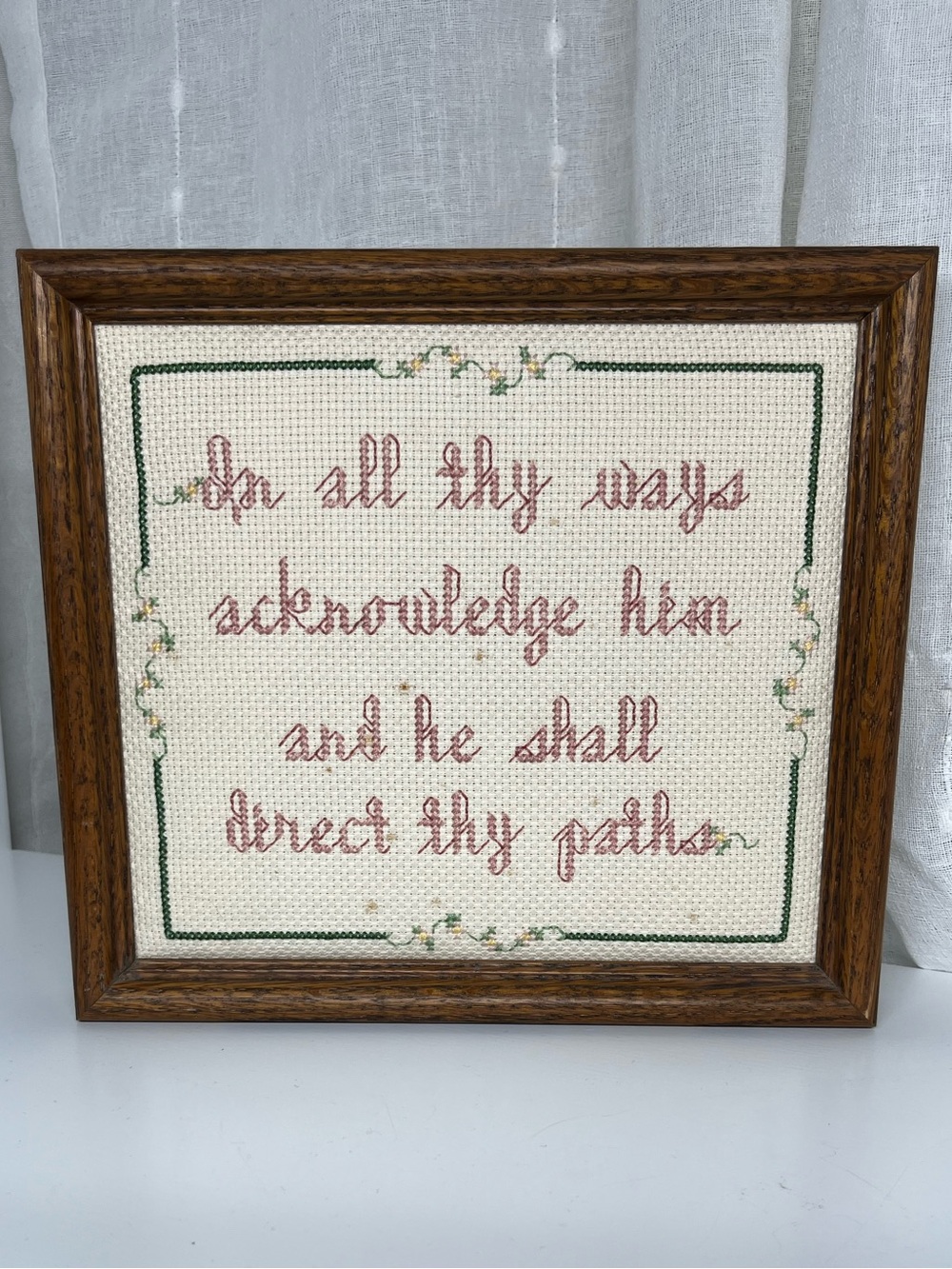 Vintage Framed Cross Stitch  Religious Wall Art Scripture In all thy ways
